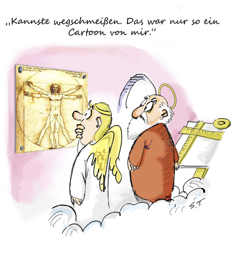 Cartoon: Gottes Witzfigur (medium) by Simpleton tagged witzfigur,witzbild,artist,cartoon,schöpfung,himmel,gott,adam,mensch,leonardo,da,vinci