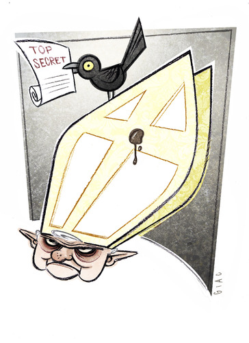 Cartoon: Crow at the Vatican (medium) by Giacomo tagged crow,vatican,pope,top,secret,church,religion,scandals,lies,stain,giacomo,cardelli