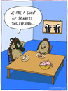 Cartoon: GUEST (small) by Frank Zimmermann tagged guest,hedgehog,snail,table,meal,eat,cartoon,gasmask,skunk,plate