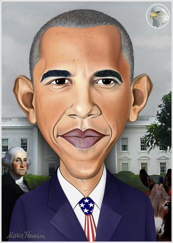 Cartoon: Obama. (medium) by Maria Hamrin tagged eagle,donkey,chief,leader,president,washington,caricature