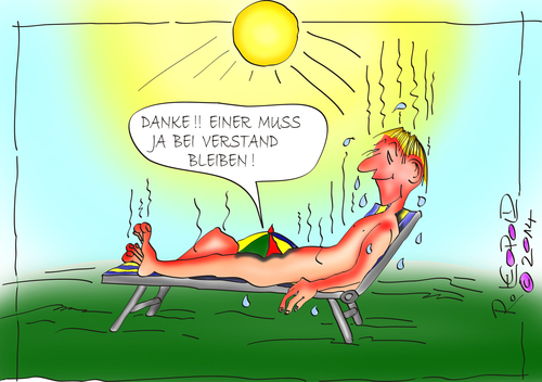 Cartoon: Sonnenbad (medium) by Leopold tagged grün,rot,heiß,liegestuhl,sonne,sonnenschirm,sonnenbrand,sonnenbad