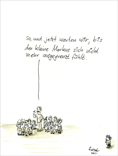 Cartoon: Wir warten. (medium) by fussel tagged gruppendynamik,schule,kindergarten,mobbing,ausgrenzen,inklusion,integration