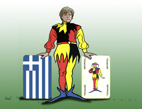 Cartoon: merkeljoker (medium) by Lubomir Kotrha tagged greece,eu,referendum,syriza,tsipras,ecb,euro,merkel