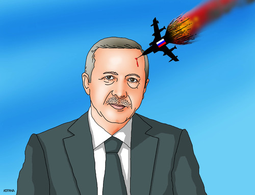 Cartoon: turkrus7 (medium) by Lubomir Kotrha tagged terrorism,incident,turkey,russia,erdogan,putin,fighter,is