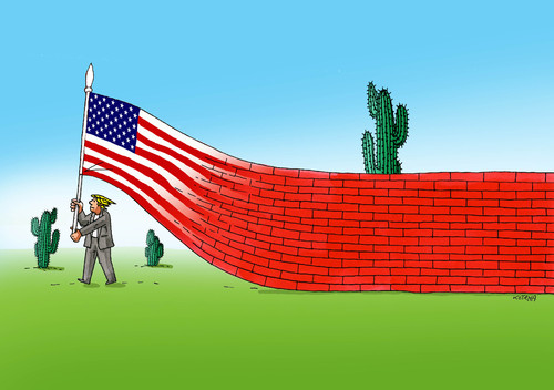 Cartoon: usawall (medium) by Lubomir Kotrha tagged new,president,donald,trump,usa,wall,mexico