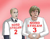 Cartoon: nordstream3 (small) by Lubomir Kotrha tagged meeting,angela,merkel,vladimir,putin,germany,russia,north,stream,gas,euro,ruble,dollar