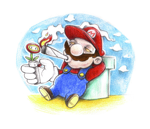 Cartoon: Mario relaxing (medium) by Trippy Toons tagged super,mario,trippy,marihu,weed,cannabis,stoner,kiffer,ganja,video,game