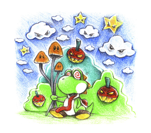 Cartoon: Yoshi mushroom (medium) by Trippy Toons tagged super,mario,yoshi,trippy,marihu,weed,cannabis,stoner,kiffer,ganja,video,game,magic,mushroom,mushrooms,pilz,pilze