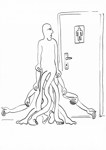 Cartoon: entrance (medium) by Jan Kment tagged man,personality,difference,stream,uniformity