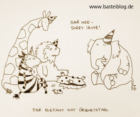 Cartoon: Der Elefant hat Geburtstag. (medium) by puvo tagged elefant,elephant,birthday,cake,geburtstag,torte,kuchen,party,feier,geburtstagsparty,zebra,giraffe,löwe,kerze,candle,lion