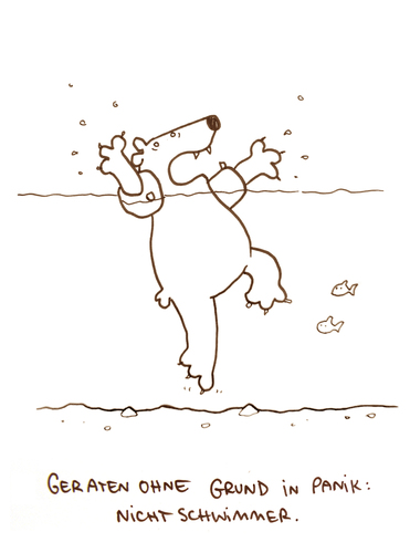 Cartoon: Nichtschwimmer. (medium) by puvo tagged grund,schwimmer,nichtschwimmer,panik,angst,schwimmen,wortspiel,see,wasser,meer,meeresgrund
