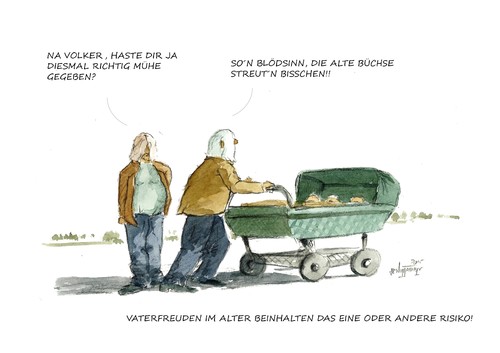 Cartoon: Vater sein dagegen sehr (medium) by Jori Niggemeyer tagged vater,eltern,kinder,drillinge,spät,niggemeyer,joricartoon,cartoon,kinderwagen,kommentare