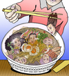 Cartoon: Just add water (small) by javierhammad tagged food,japanese,ramen,canibalism