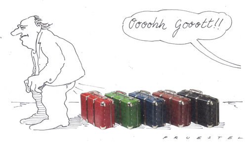 Cartoon: hübsch deftig (medium) by Andreas Prüstel tagged kofferstehenlassen,darmwind,zumutung,gestank