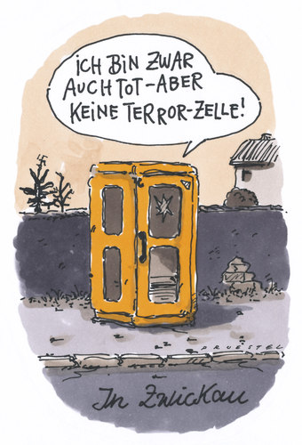 Cartoon: in zwickau (medium) by Andreas Prüstel tagged zwickau,terrorzelle,neonazis,sachsen,zwickau,terrorzelle,neonazis,sachsen,nazis,rechts,telefonzelle,terror