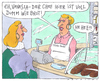 Cartoon: backwaren (small) by Andreas Prüstel tagged bäckerei,brot,verkäuferin,chef