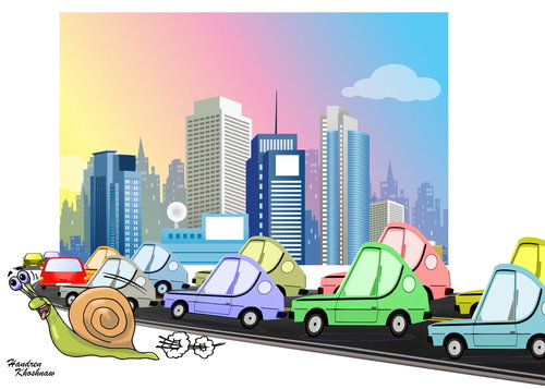 Cartoon: snail moving better than cars (medium) by handren khoshnaw tagged traffic,cars,cartoon,handren,khoshnaw