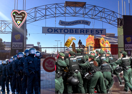 Cartoon: Verschärftes Oktoberfest (medium) by ab tagged wiesn,oktoberfest,polizei,sicherheit