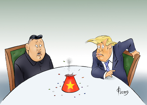 Cartoon: Gipfelergebnis (medium) by Paolo Calleri tagged usa,nordkorea,vietnam,hanoi,gipfel,treffen,gipfeltreffen,praesident,donald,trump,machthaber,kim,jong,un,ergebnis,ergebnislos,gescheitert,abruestung,nuklearwaffen,atomwaffen,raketen,raketentests,sanktionen,frieden,koreakrieg,karikatur,cartoon,paolo,calleri,usa,nordkorea,vietnam,hanoi,gipfel,treffen,gipfeltreffen,praesident,donald,trump,machthaber,kim,jong,un,ergebnis,ergebnislos,gescheitert,abruestung,nuklearwaffen,atomwaffen,raketen,raketentests,sanktionen,frieden,koreakrieg,karikatur,cartoon,paolo,calleri
