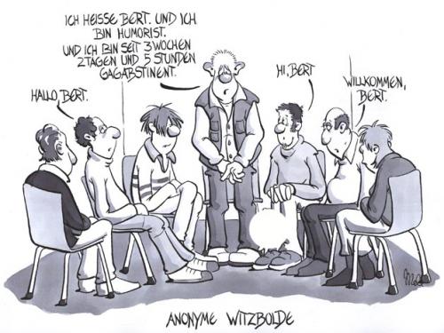 Cartoon: Anonyme Witzbolde (medium) by mele tagged selbsthilfegruppe,anonyme,,selbsthilfegruppe,anonym,witzbold,gruppe,hilfe,spaß,therapie,problem,humorist,gag