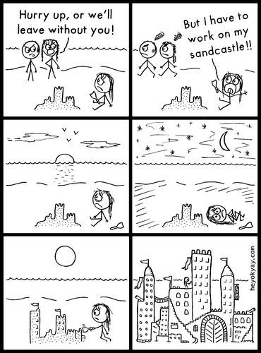 Cartoon: Sandcastle (medium) by heyokyay tagged sandcastle,beach,vacation,parents,artist,alone,comic,heyokyay