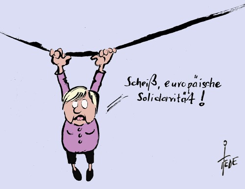 Cartoon: Seiltanz (medium) by tiede tagged quoten,solidarität,eu,flüchtlinge,merkel,angela,angela,merkel,flüchtlinge,eu,solidarität,quoten