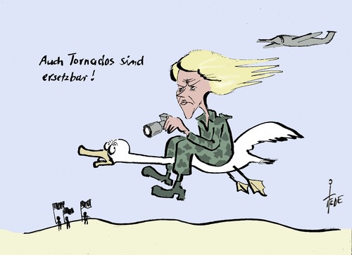 Cartoon: Tornado-Einsatz (medium) by tiede tagged tornado,rüstungsmängel,von,der,leyen,syrien,tiede,cartoon,karikatur,tornado,rüstungsmängel,von,der,leyen,syrien,tiede,cartoon,karikatur