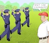 Cartoon: Policemen Dance (small) by Barthold tagged donald,trump,visit,kenosha,wisconsin,comparison,police,faults,with,golf,golfing,george,floyd,jacob,blake,dijon,kizzee,course,trainer,coach,dance,ballet,cheography,resort,swing,cartoon,caricature,barthold