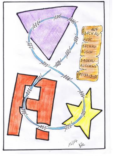 Cartoon: purple triangle yellow star (medium) by skätch-up tagged lila,winkel,gelber,stern,purple,triangle,yellow,star,nazis,faschismus,kz,dachau,bergen,belsen,rush,geddy,lee