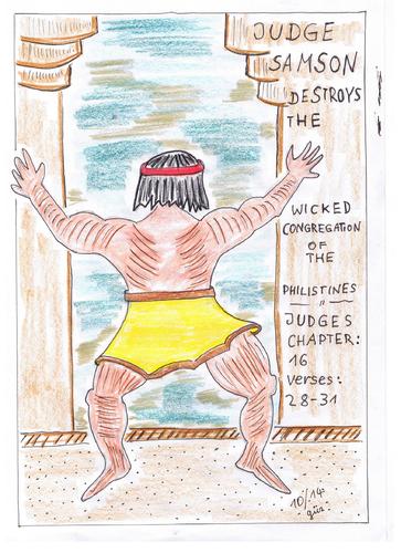 Cartoon: Richter Simson zerstört (medium) by skätch-up tagged simson,samson,bibel,altes,testament,richter,philister,feinde,gott