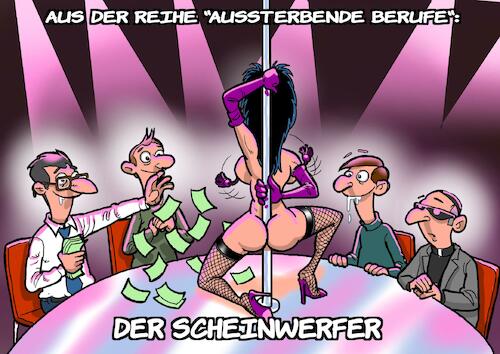 Cartoon: Der Scheinwerfer (medium) by Chris Berger tagged beruf,aussterbend,scheinwerfer,gogo,bar,striptease,girl,lap,dance,pole,beruf,aussterbend,scheinwerfer,gogo,bar,striptease,girl,lap,dance,pole