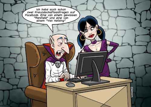 Cartoon: Dracula auf Facebook (medium) by Chris Berger tagged social,media,facebook,dracula,vampir,internet,social,media,facebook,dracula,vampir,internet
