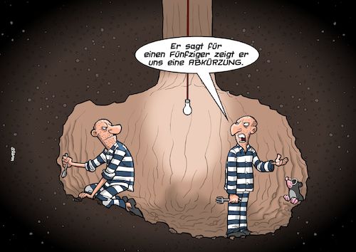 Cartoon: Fluchttunnel (medium) by Chris Berger tagged ausbruch,flucht,gefängnis,knast,jva,haftanstalt,maulwurf,ausbruch,flucht,gefängnis,knast,jva,haftanstalt,maulwurf