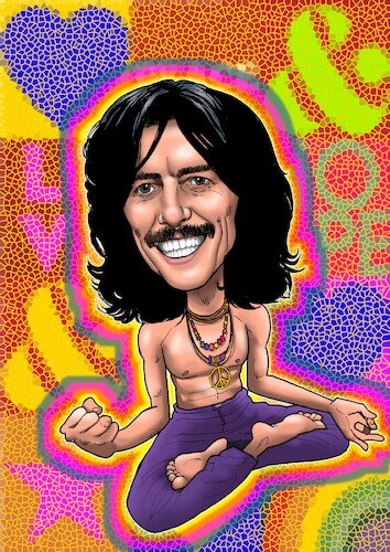 Cartoon: George Harrison (medium) by Chris Berger tagged beatles,ravi,shankar,guru,gitarrist,beatles,ravi,shankar,guru,gitarrist