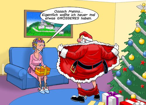 Cartoon: Geschenk (medium) by Joshua Aaron tagged größe,geschenk,weihnachten,santa,weihnachtsmann,bescherung,größe,geschenk,weihnachten,santa,weihnachtsmann,bescherung