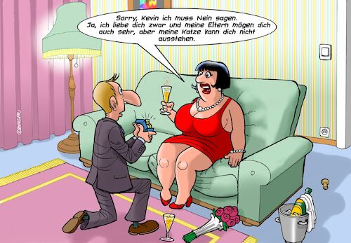 Cartoon: Heiratsantrag (medium) by Chris Berger tagged heirat,verlobung,katze,schwiegersohn,antrag,heirat,verlobung,katze,schwiegersohn,antrag