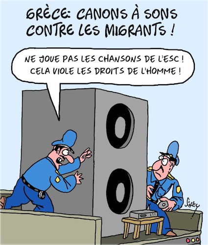 Cartoon: Canons a Sons (medium) by Karsten Schley tagged grece,europe,immigration,clandestins,politique,protection,des,frontieres,societe,grece,europe,immigration,clandestins,politique,protection,des,frontieres,societe