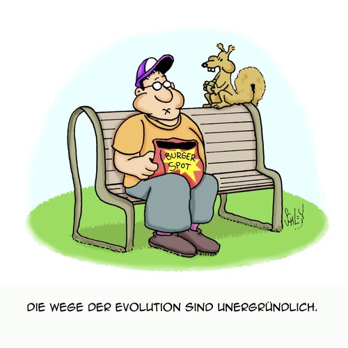 Cartoon: Die Wege der Natur (medium) by Karsten Schley tagged ernährung,evolution,genetik,tiere,fettleibigkeit,gesundheit,übergewicht,natur,ernährung,evolution,genetik,tiere,fettleibigkeit,gesundheit,übergewicht,natur