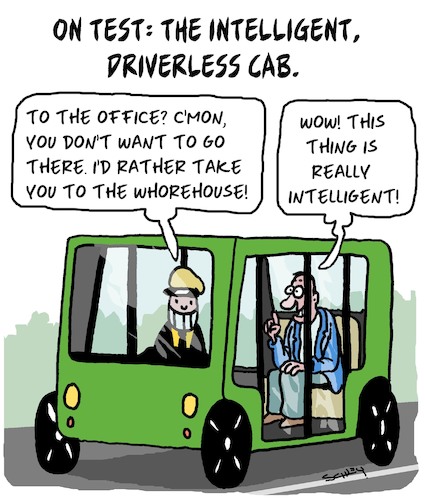 Cartoon: Driverless Cabs (medium) by Karsten Schley tagged technology,research,transport,traffic,cars,artificial,intelligence,economy,environment,business,men,society,politics,technology,research,transport,traffic,cars,artificial,intelligence,economy,environment,business,men,society,politics