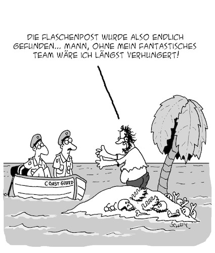 Cartoon: Hunger (medium) by Karsten Schley tagged teams,teamwork,seefahrt,schiffbruch,ernährung,zeit,teams,teamwork,seefahrt,schiffbruch,ernährung,zeit
