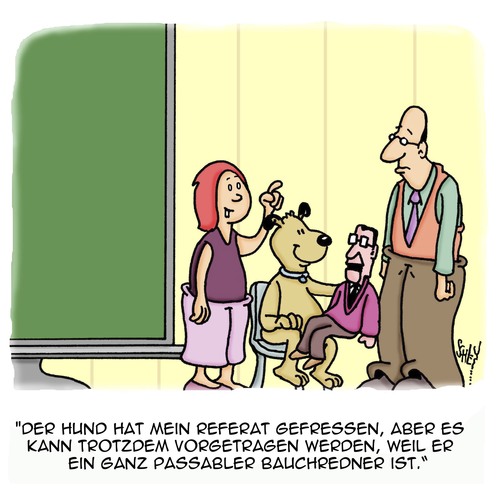 Cartoon: Tierisches Referat (medium) by Karsten Schley tagged schule,bildung,schüler,lehrer,tiere,hunde,bauchredner,referate,schule,bildung,schüler,lehrer,tiere,hunde,bauchredner,referate