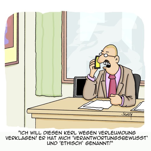 Cartoon: VERLEUMDUNG!! (medium) by Karsten Schley tagged business,wirtschaft,wirtschaftsethik,verantwortung,verantwortungsbewusstsein,nachhaltigkeit,gesellschaft,deutschland,geld,business,wirtschaft,wirtschaftsethik,verantwortung,verantwortungsbewusstsein,nachhaltigkeit,gesellschaft,deutschland,geld