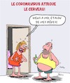 Cartoon: Coronavirus et le cerveau (small) by Karsten Schley tagged coronavirus,cerveau,sante,femmes,hommes,sexe,politique