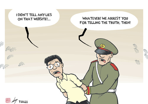 Cartoon: China detains journalist (medium) by rodrigo tagged arrest,police,beijing,government,website,boxun,journalist,nanfu,xiang,china