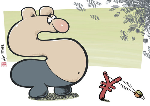 Cartoon: Dominance challenged (medium) by rodrigo tagged dollar,yuan,renminbi,economy,currency,commerce,trade,finance,business