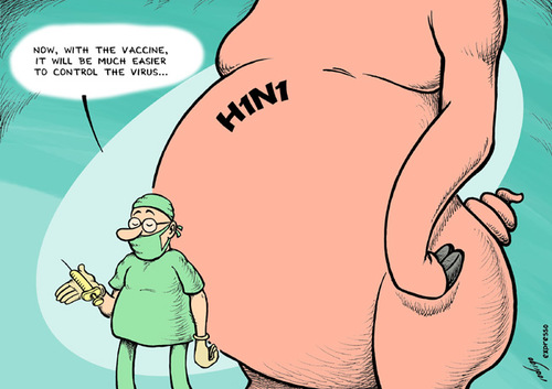 Cartoon: Nothing stops the virus (medium) by rodrigo tagged h1n1,flu,influenza,health,vaccine,medicine,pandemic