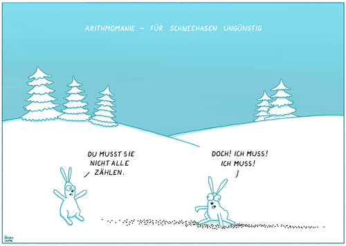Cartoon: Schneehasen 2 (medium) by Yavou tagged cartoon,arithmomanie,zählzwang,snow,rabbits,bunnies,schnee,hasen,schneehasen,schneehasen,hasen,schnee,winter,tiere