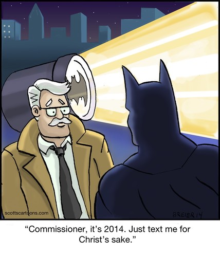 Cartoon: Batcell (medium) by noodles tagged batman,cell,commissioner,gordon,text,bat,signal