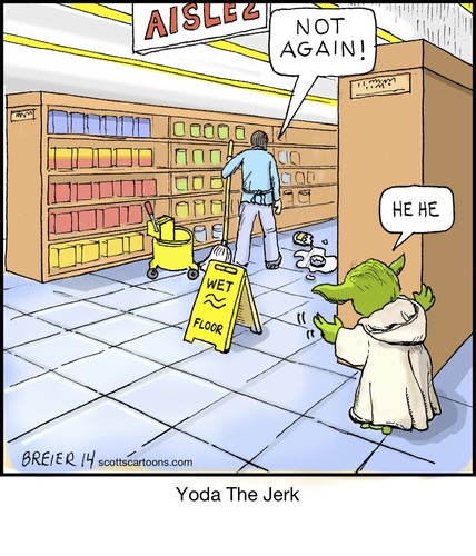 Cartoon: Yoda The Jerk (medium) by noodles tagged yoda,star,wars,jerk,mop,grocery,store