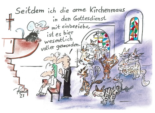 Cartoon: Volle Kirche (medium) by TomPauLeser tagged volle,kirche,kirchen,gottesdienst,kirchenmaus,arm,katzen,pfarrer,priester,kirchenfenster,kanzel,kreuz